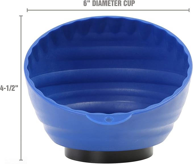 OEMTOOLS 25334 Blue Magnetic Nut Cup, Curved Magnetic Parts Tray Holds Up to 5 Pounds, Attaches To Metal Surfaces, Multi-Use Nuts And Bolts Organizer Made From Durable ABS Plastic
