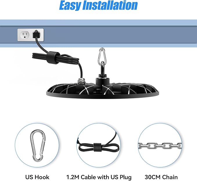 loyal 8 Packs 200W UFO LED High Bay Light, 20000LM LED High Bay Shop Light, 6000K Daylight LED Bay Light with 1.2M Cable US Plug, Commercial High Bay Lighting for Warehouse Workshop Garage Factory