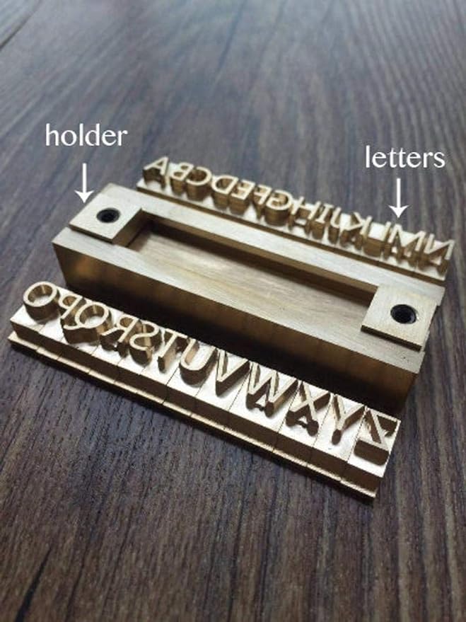 26 Interchangeable Alphabet & Number Mold Set with T-Slot Holder | Custom Brass Engraving Tools for Leather, Wood, Hot Foil Machines | DIY Symbol Dies, Stamping Imprint Templates (Set A)