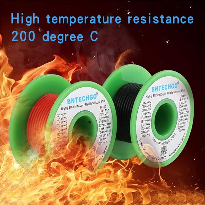 BNTECHGO 22 Gauge Silicone Wire Spool red 50ft and Black 50ft Flexible 22 AWG Stranded Tinned Copper Wire