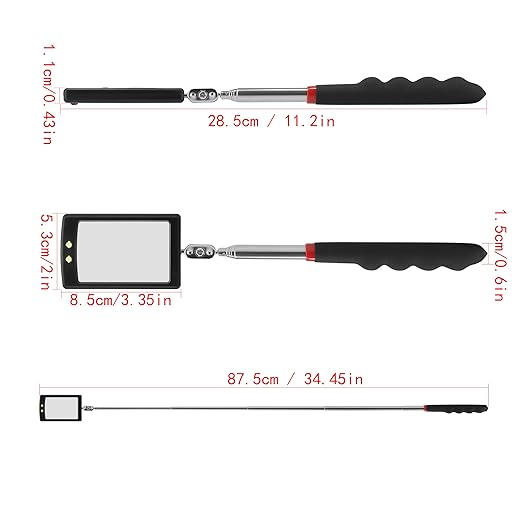 Lan-He Telescoping Inspection Mirror with 2 LED Lights extendable Machine Tool Inspection Mirrors 360 Swivel for Extra Viewing Dead Angle,Line of Obstacle Area Mechanic Automotive Gifts (12pcs)