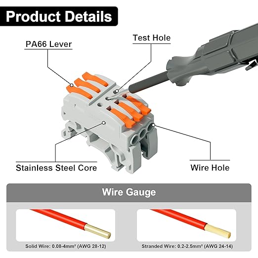 5Pcs DIN Terminal Blocks, 3 Conductor Compact Wire Conductor Splicing Connectors, KV223 Lever Wire Connectors for AWG 28-12, 600V 32A