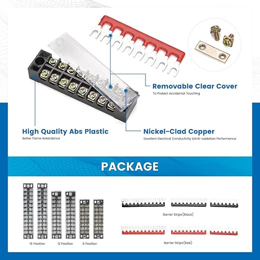 6 Sets Terminal Blocks, 6Pcs 8/10/12 Positions 600V 15A Dual Row Screw Terminal Strip Block + 6Pcs Pre-Insulated Terminals Barrier Strip + 60Pcs Insulated Fork Wire Connector…