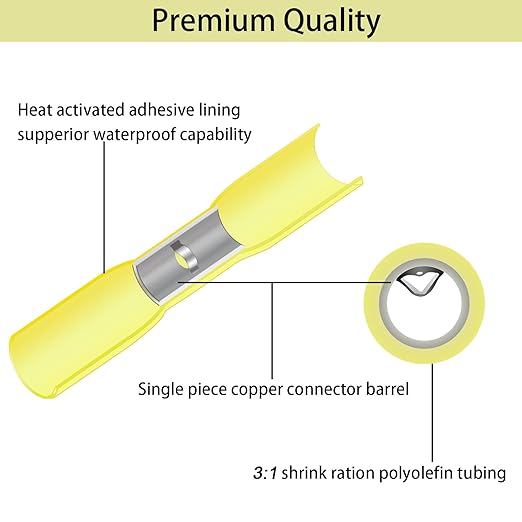 220Pcs Butt Terminal Connectors, Waterproof Heat Shrink Wire Connectors, Automotive Electrical Connector Terminals Kit, Crimp Connectors (22-10 Gauge)
