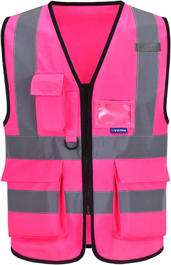 A-SAFETY Pink High Visibility Vest,Reflective Safety Vest Workwear,7 Pockets Hi Vis Durable Vest with Reflective Tapes 4 Lower Pockets,3XL