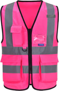 A-SAFETY Pink High Visibility Vest,Reflective Safety Vest Workwear,7 Pockets Hi Vis Durable Vest with Reflective Tapes 4 Lower Pockets,3XL