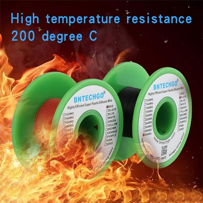 BNTECHGO 30 Gauge Silicone Wire Spool red 25ft and Black 25ft Flexible 30 AWG Stranded Tinned Copper Wire