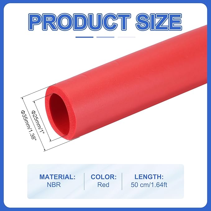 uxcell Pipe Insulation Tube Foam, 1" ID x 3/16" Thick x 1.64ft Foam Pipe Cover Non-Slip Hollow Tubing Guitar Air Conditioner Stand Fitness Equipment Handles, Red