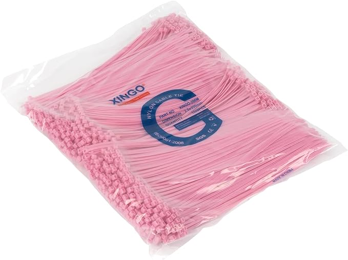 XINGO 1000 PCS 8 inch Cable Zip Ties, 18lb Strength, Small Tie Wraps Self-Locking Nylon Zip Ties for Indoor and Outdoor Use (Pink)