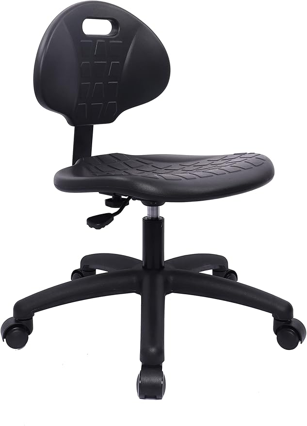 Chair Master Table Height Chair/Stool-Easy to Clean! Deluxe Ergonomic Polyurethane Chair. 5" of Height Adj (15.5"-20.5") 450 lb Capacity. Automotive, Lab, Garage, Home, Office (Self Braking, Black)