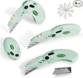 4 Pack Folding Utility Knife with 10 Extra Blades,Box Cutters with Button Lock Mechanism,Navajas Para Trabajo for Home,Office and Warehouse,Green.