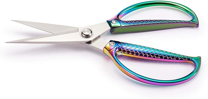 Jasni Fish pattern Powerful kitchen scissors professional Heavy Duty Multi-Purpose pretty Color rainbow Titanium Coating Forged Stainless Steel fish bones Shears Office Home scissors