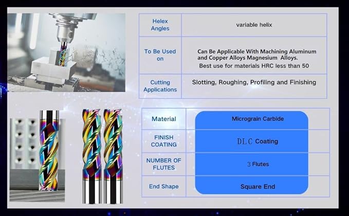 Metric Carbide Square End Mill - 3 Flute - 1 PCS -10.0 MM 【 ≈0.39370 inch】 HRC55° DLC Coating for Machining Aluminum and Copper Alloys Magnesium Alloys– Mill Bits Sets