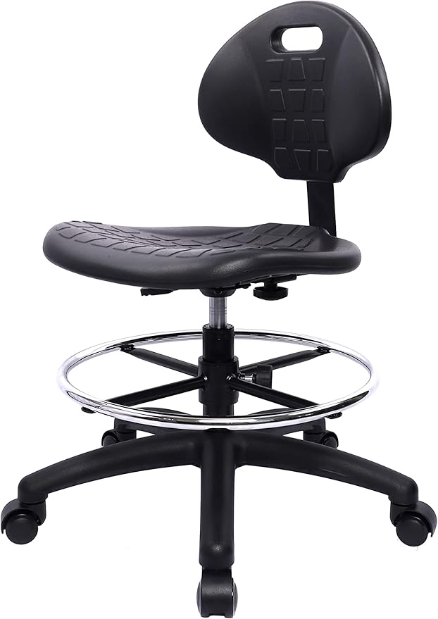 CHAIR MASTER Drafting Stool - Easy to Clean! Ergonomic Polyurethane Chair. Seat Height Adjustable w/Heavy Duty Footring for Home, Automotive, Lab, Cleanroom (Standard Casters, Medium Stool)