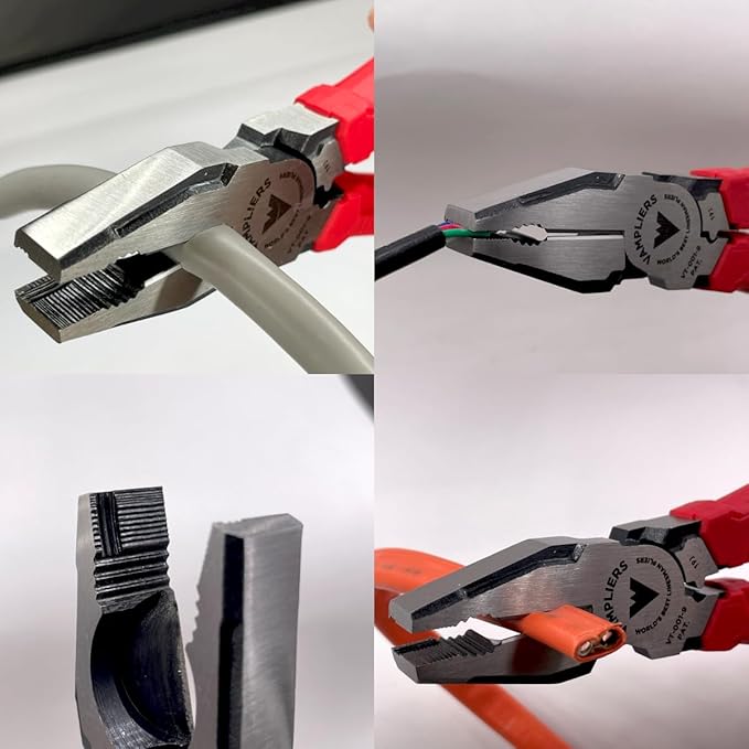 VAMPLIERS 9" Side Cutting Linemans Pliers with Crimper. Made in Japan. Heavy Duty High Leverage Design Screw Extractor Jaws
