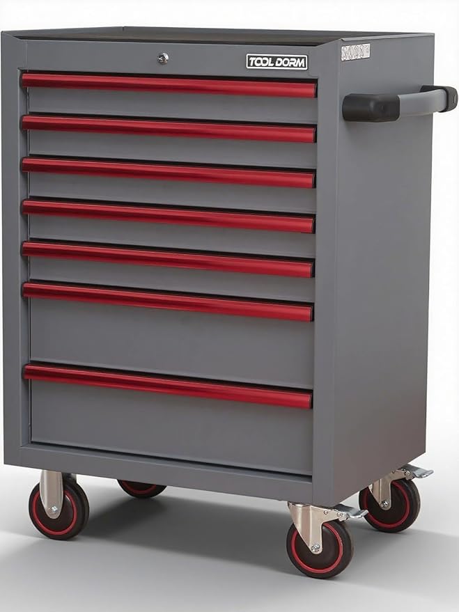 7-Drawer Rolling Tool Chest with Locking Wheels & Drawers, 18.11" D x 26.61" W x 38.3" H Mobile Tool Storage Cabinet, Heavy-Duty Garage Organizer with Ergonomic Handle