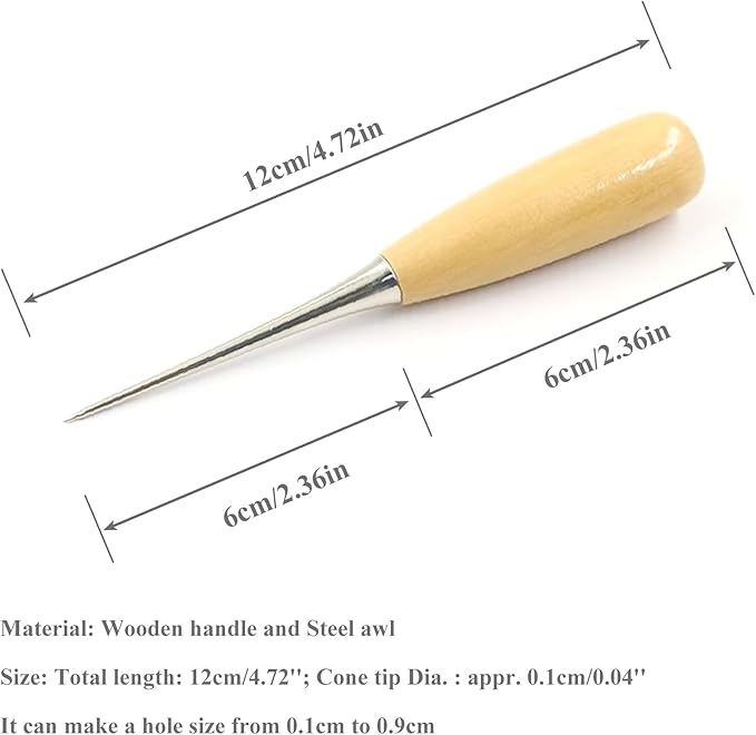 Luwigs 2 Packs Leather Craft Awl Tools Alloy Steel Wood Handle Punching Tapered Awl Leather Drillable Stitching Sewing Awl Repair DIY Gadget Tool (2 Packs)