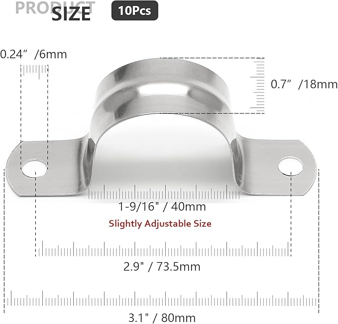 10Pcs 1-9/16 Inch Stainless Steel Conduit Clamps, Two Hole Strap U Bracket Rigid Pipe Strap Metal U Clamp Conduit Strap Tension Clips U-tube Clamp Heavy Duty