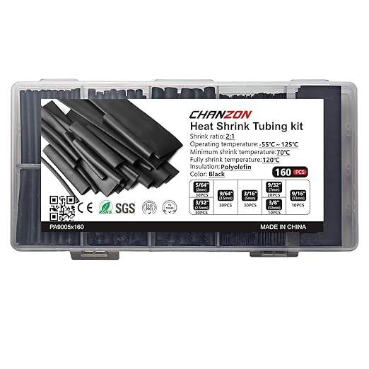 Chanzon 160 Pcs Heat Shrink Tubing Kit, 2:1 Black Heat Shrink Wrap Tubing with Length 1.5" 3" (inch), Polyolefin Sleeving 2 to 1 Heat-Shrink Tube