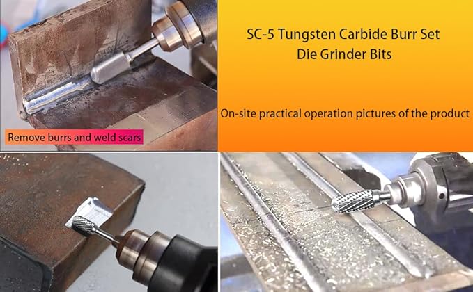 Carbide Burr Set 1/4" Shank SC-5 Die Grinder Bits Tungsten Double Cut Burr Bits (1/2" Cutter Dia X 1" Cutter Length) for Die Grinder Kits Metal Grinding Drilling Polishing (3pcs)