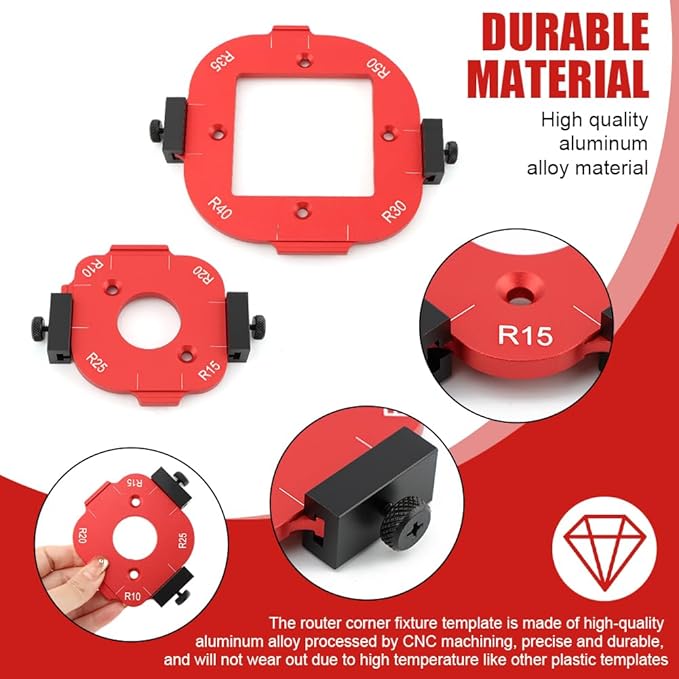 2pcs Woodworking Router Corner Radius Template, Aluminum Alloy Router Corner Jigs and Templates for Woodworking, Arc Cutting Auxiliary Tool DIY Template R10/R15/R20/R25/R30/R35/R40/R50