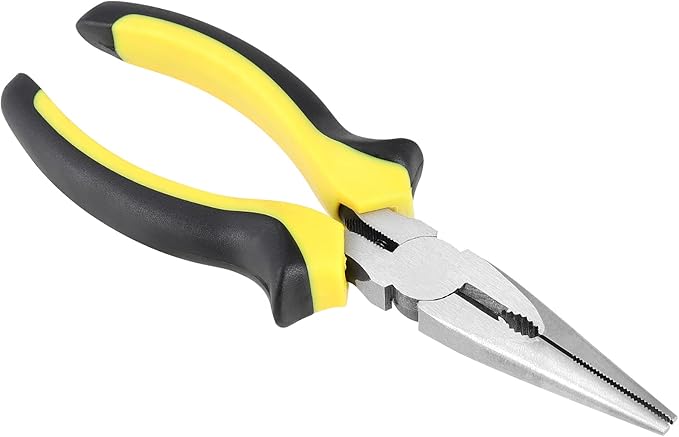 6 Pack 6 Inch Needle Nose Pliers, Spring Loaded Long Nose Pliers with Wire Cutter, Plastic Handle Needle Nose Pliers with Strippers for Cutter and Bending Wire, Black Yellow