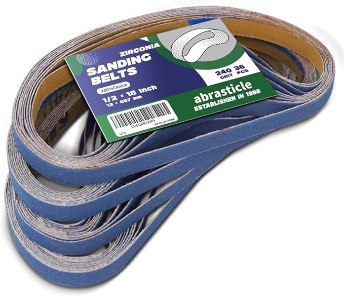 1/2" x 18" Zirconia Sanding Belts for Metal - 1/2 x 18 Inch Zirconia Metal Grinding Sand Paper, 36 PCS 240 Grits, Perfect for Knife Blade Sharpening, Metal Polishing, Derusting, Woodworking
