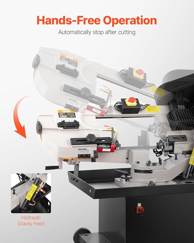 VEVOR Metal Horizontal Band Saw, 7 x 8.25 in Rectangular Cutting Capacity, 110/220V Vertical Cutting Bandsaw with 1.1 kW Motor, 0-45° Angle Adjustment, Variable Speed, for Metal, Wood, and Plastic