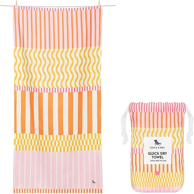 Dock & Bay Beach Towel - Quick Dry, Sand Free - Compact, Lightweight - 100% Recycled - Includes Bag - Sunset Boulevard - Set of 4 - Extra Large (200x90cm, 78x35)