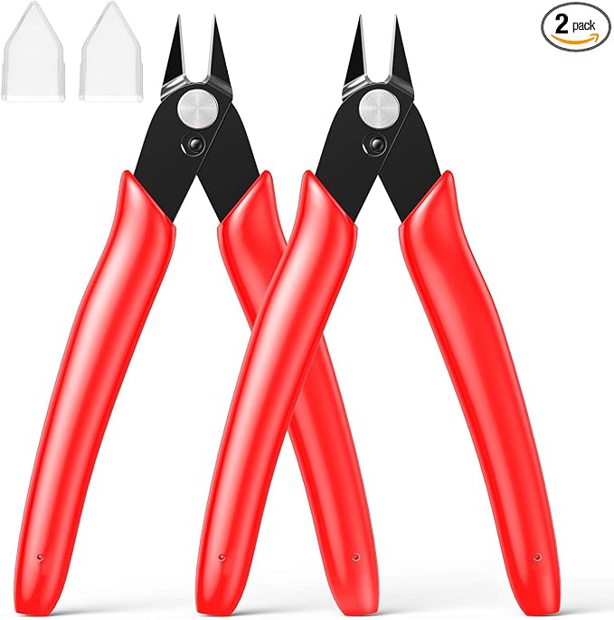 BOENFU Precision Wire Cutters Flush Cutters for 3D Print, Plastic Models, Jewelry Making, Electronics, 5 Inch Small Nippers Sprue Cutter, Red, 2-PCS