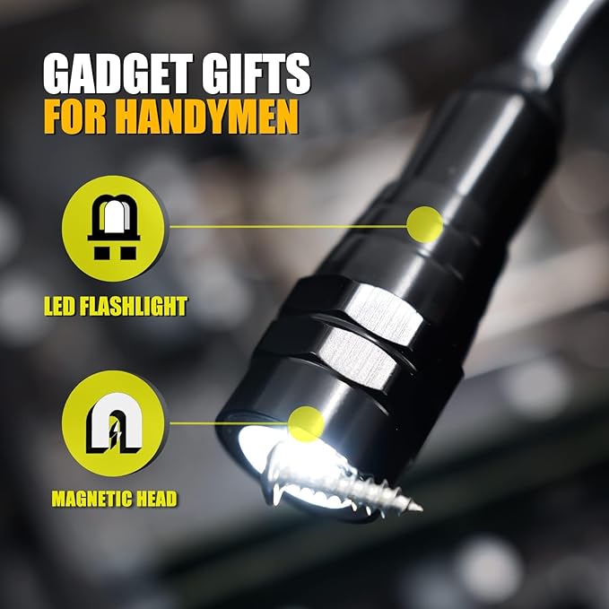 Magnetic Pickup Tool Gifts for Men, Telescoping Magnet Flashlight, Gifts Idea & Gifts for Him, Mechanic, Tech, Handyman, Boyfriend, Birthday Gifts for Dad, Husband, Father, Black