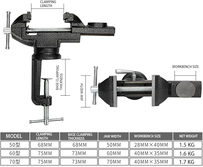 Home Vise Universal Rotate 360° Work Clamp-On Vise Table Small Bench Vice for Jewelers Hobby Clamps Craft Repair Tool Portable Work Bench Vise (mini) (Black, 3 INCH)