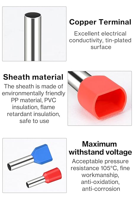 Lytool Wire-Ferrule Kit 1200pcs:Ferrule-Connectors, Double Ferrules Terminal Set, Insulated Ferrule Crimp Pins, Single Line Ferrules and Twin Wire Ferrule Set, AGW 23-6