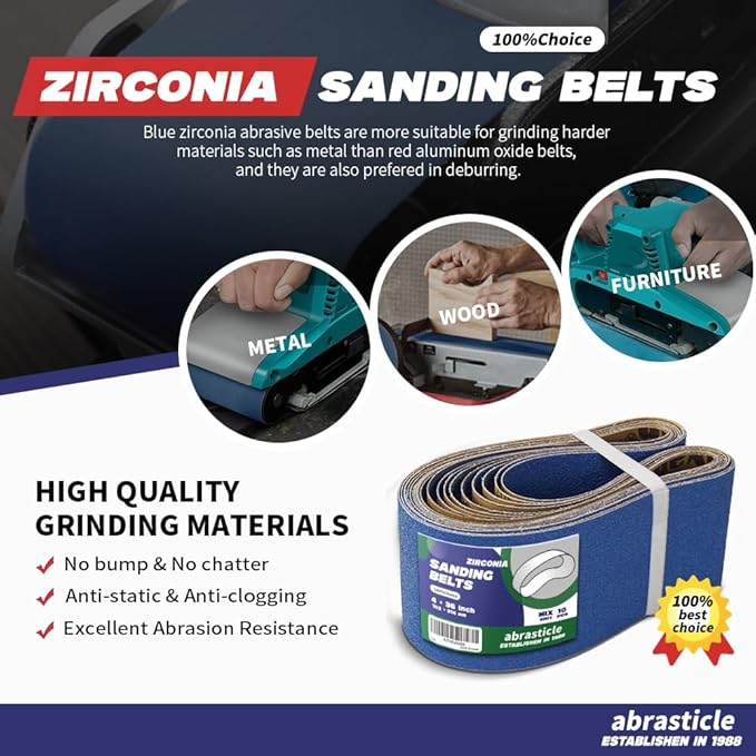 4" x 36" Zirconia Sanding Belts for Metal - 4 x 36 Inch Zirconia Metal Grinding Sand Paper, 10 PCS 2 Each of 40/60/80/120/240 Assorted Grits, Perfect for Metal Polishing, Derusting, Woodworking