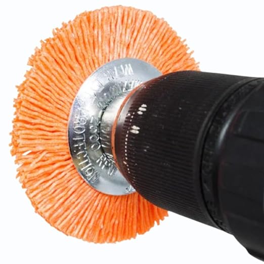 Benchmark Abrasives 3” Mounted Nylon Wire Wheel, Medium Grit, 1/4" Drill Shank, Perfect for Rust or Paint Removal Sanding Finishing on Aluminum, Brass, Copper - (Orange, 3")