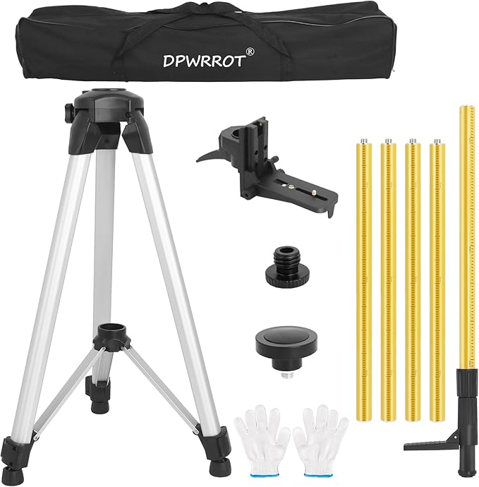 Telescoping Laser Level Pole with Tripod, 12Ft./3.7M Laser Level Tripod Include 1/4-Inch by 20-Inch Mount for Rotary and Line Laser Level, Laser Stand with 5/8”-11 Threaded Adapter