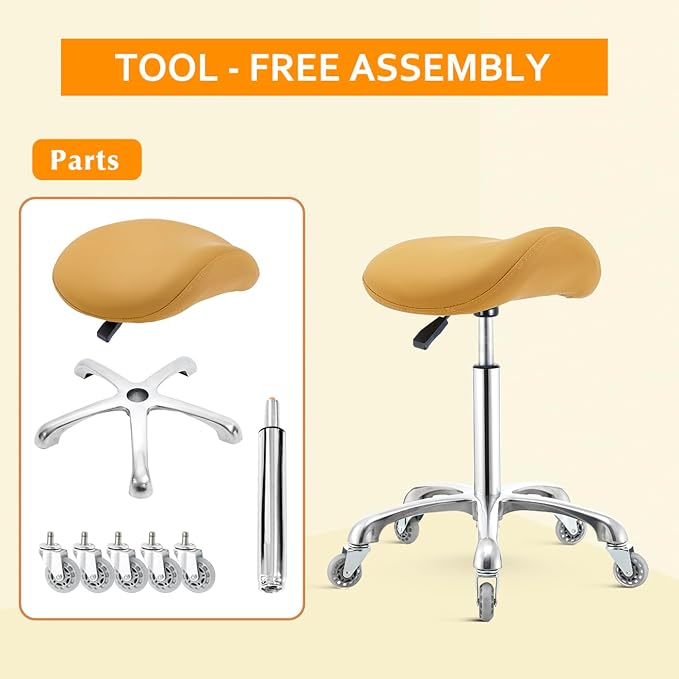 Saddle Stool Chair with Wheels,Ergonomic Swivel Rolling Height Adjustable for Salon Beauty Clinic Dentist Tattoo Home Office