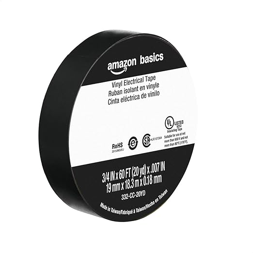 Amazon Basics Vinyl Electrical Adhesive Tape, High Temp Flame Retardant, 3/4 in x 60 ft x 0.007in (19 mm x 18.3 m x 0.18mm), Black, 6-Pack (Previously Amazon Commercial Brand)
