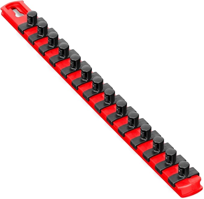 Ernst Manufacturing 13-Inch Magnetic Socket Organizer with 14 3/8-Inch Twist Lock Clips, Red (8415M-Red-3/8)