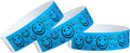 200 WristCo Neon Blue Smiley Face Tyvek Wristbands for Events - ¾” x 10” - Waterproof Recyclable Comfortable Tear Resistant Paper Bracelets Wrist Bands for Concerts Festivals Admission Party