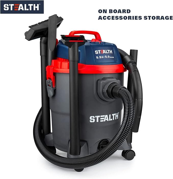 Stealth Wet/Dry Vacuum 5 Gallon, 5.5 Peak HP Shop Vacuum with Blower & Drain Port for Home, Garage, Car, Workshop,ECV05P2