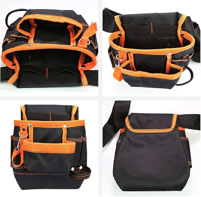 Tool Pouch - Tool Belt Bag/Utility Pouch for Electrician Carpenter Construction Technician Gardening, Tool Pouch with Belt Clip for Hardware Tools, 8 Pockets, Adjustable Belt Work Apron, Orange