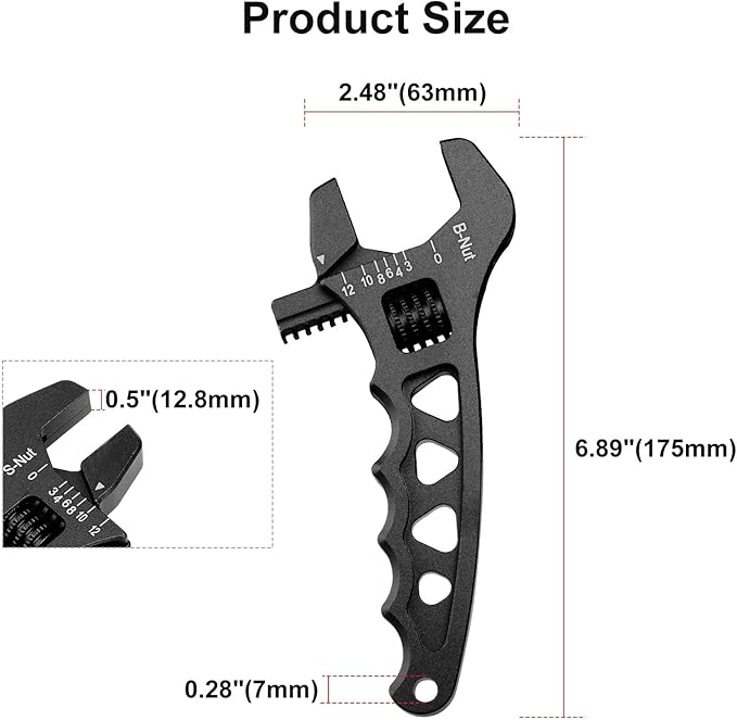 Adjustable 3AN-12AN Adjustable Wrench Spanner Lightweight for AN Hose Fitting Aluminum Black