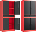 Letaya Metal Garage Storage Cabinet with Drawer,4 Door Tool Cabinet with Adjustable Shelves for Garage Home Office Utility Room (Red)