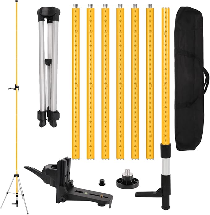 MOETER 15.7ft/4.8M Laser Pole Mount, Telescoping Laser Level Pole with Tripod, with Adjustable Bracket, 1/4"-20 & 5/8"-11 Thread Adapters for Rotary and Line Lasers