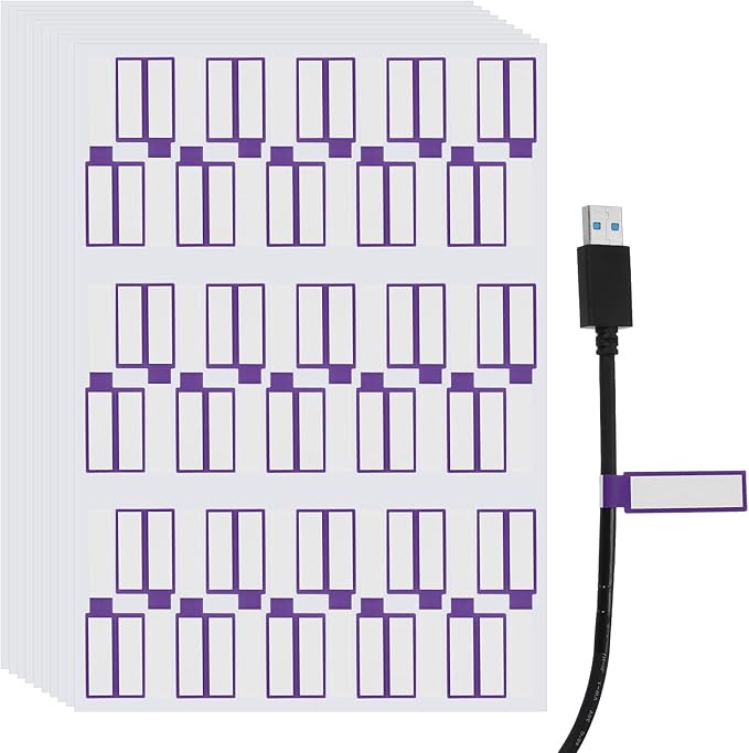 uxcell 300 Pcs Cable Labels, Waterproof Wire Cord Labels Tags, Cord Organizer Management Tags for Charger Cable Organizer Wire Markers Printer, Purple