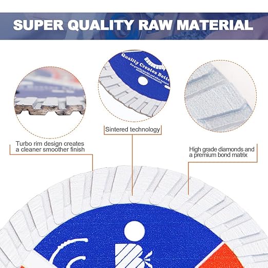 Diamond Blade for Concrete Masonry,3pcs 3 Inch (75mm) with Arbor 3/8-Inch (10mm) Dry/Wet Continuous Rim Diamond Cutting Disc for Granite Marble Stone Hard Concrete Reinforced Concrete