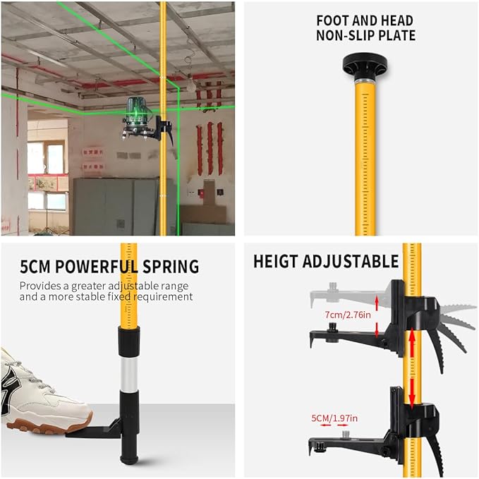 MOETER 15.7ft/4.8M Laser Pole Mount, Telescoping Laser Level Pole with Tripod, with Adjustable Bracket, 1/4"-20 & 5/8"-11 Thread Adapters for Rotary and Line Lasers