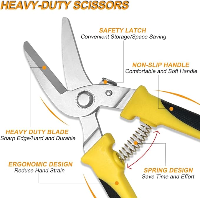 8 Inch Heavy Duty Scissors, Multifunction Shears for Cutting Cable Wires, Cardboard (8-Inch Curve Snips)