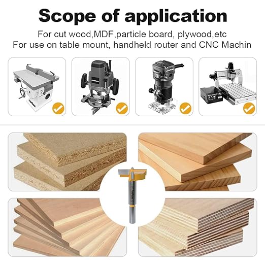FivePears Forstner Drill Bit 3/8 inch Shank, 1-5/8 inch Cutting Diameter, Carbide Tipped Wood Hole Saw Auger Opener, Hole Opener Hinge Hole Cutter for Woodworking, Plastic, Plywood Products